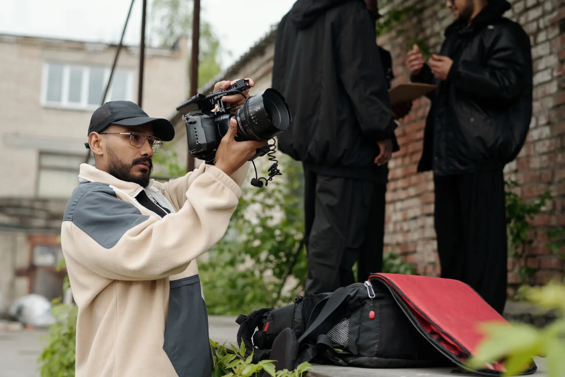 capturing footage with professional camera outdoor
