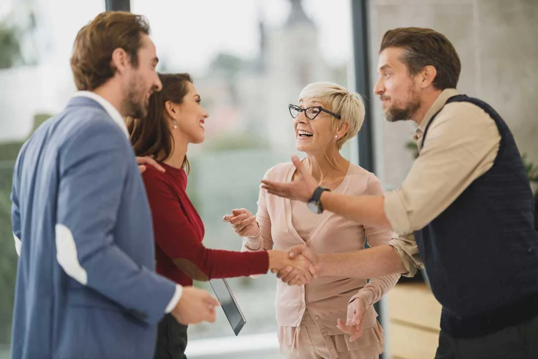 Happy team discussing ideas during a meeting